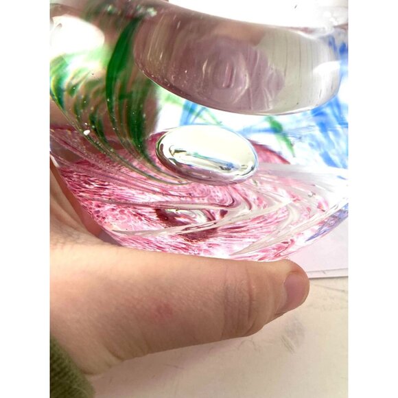 Handcrafted Multicolor Swirl Art Glass Paperweight Desk Accessory Paperclip - Picture 5 of 9